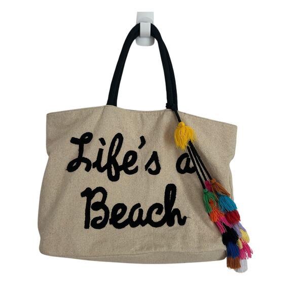 Life’s a Beach Canvas Beach Tote Bag - Picture 1 of 9